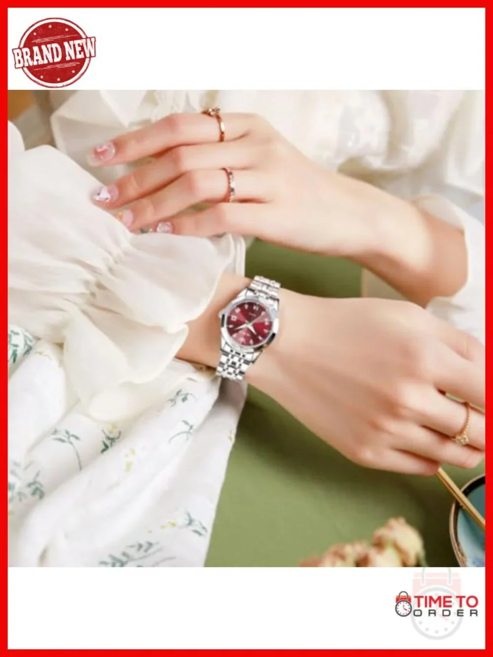 Ladies Quartz Wristwatch Stainless Steel Waterproof Luminous Day Date Two Tone